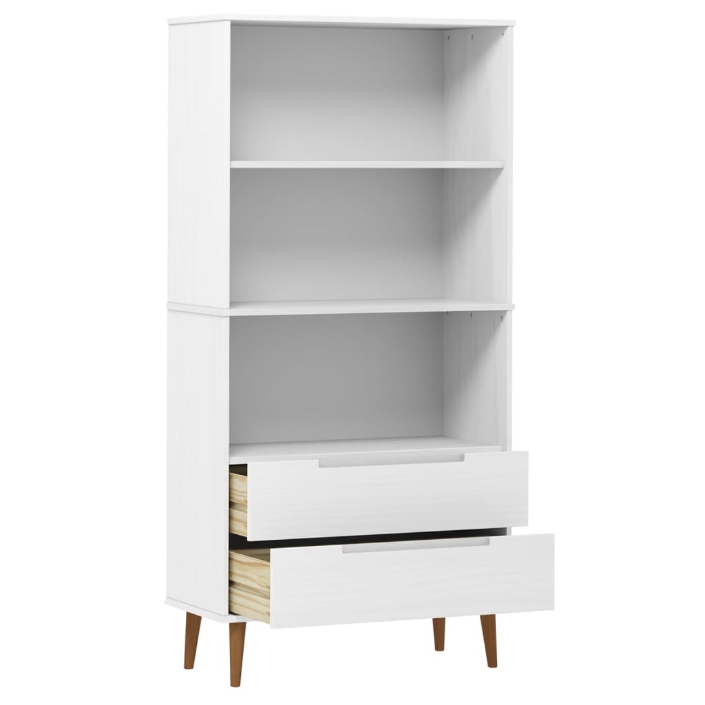 Libreria MOLDE Bianca 85x35x170,5 cm in Legno Massello di Pino