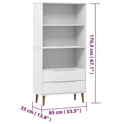 Libreria MOLDE Bianca 85x35x170,5 cm in Legno Massello di Pino