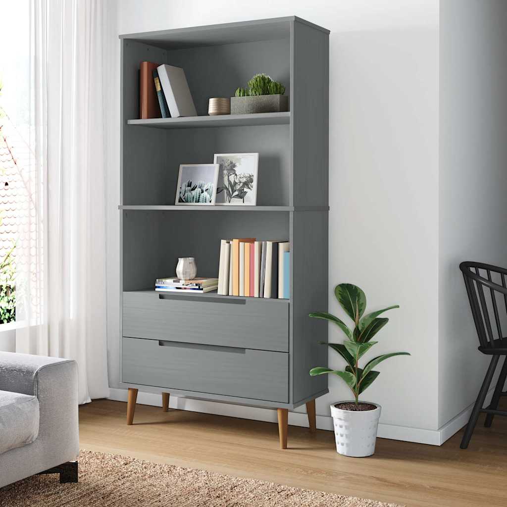Libreria MOLDE Grigia 85x35x170,5 cm in Legno Massello di Pino