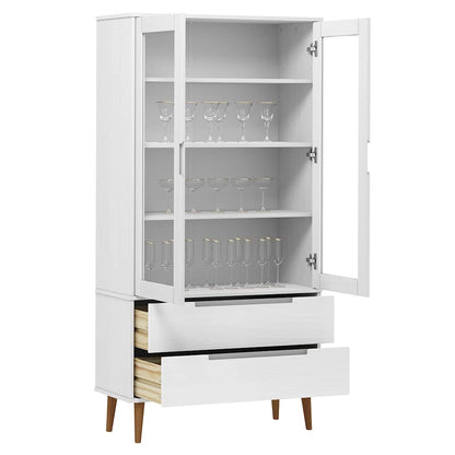 Vetrina MOLDE Bianca 90x35x175 cm in Legno Massello di Pino