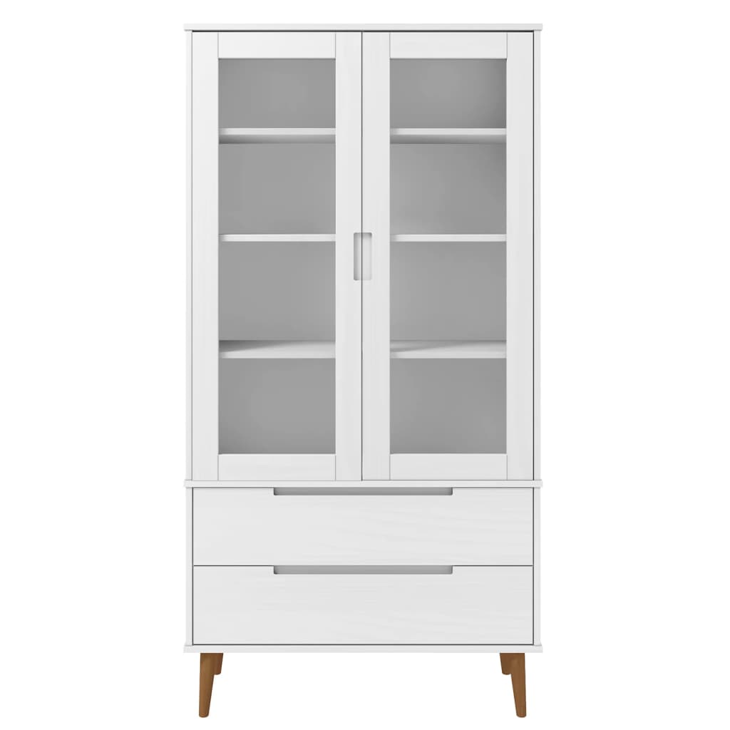 Vetrina MOLDE Bianca 90x35x175 cm in Legno Massello di Pino