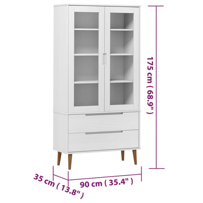 Vetrina MOLDE Bianca 90x35x175 cm in Legno Massello di Pino