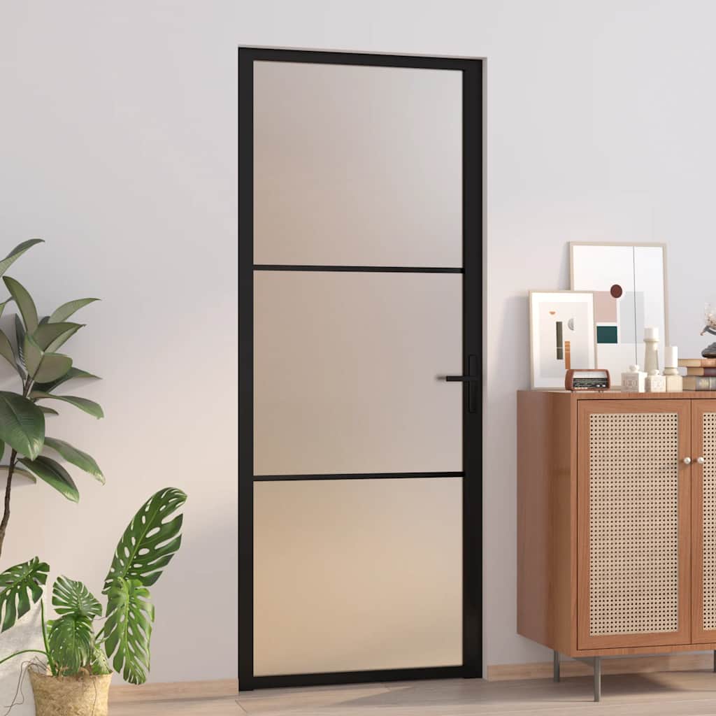 Porta Interna 83x201,5 cm Nero Opaco Vetro e Alluminio | homemem39