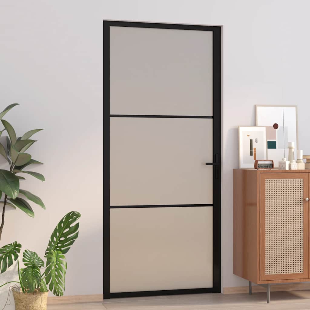 Porta Interna 93x201,5 cm Nero Opaco Vetro e Alluminio | homemem39