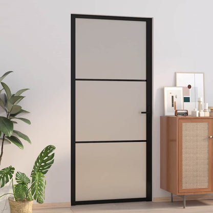 Porta Interna 93x201,5 cm Nero Opaco Vetro e Alluminio | homemem39