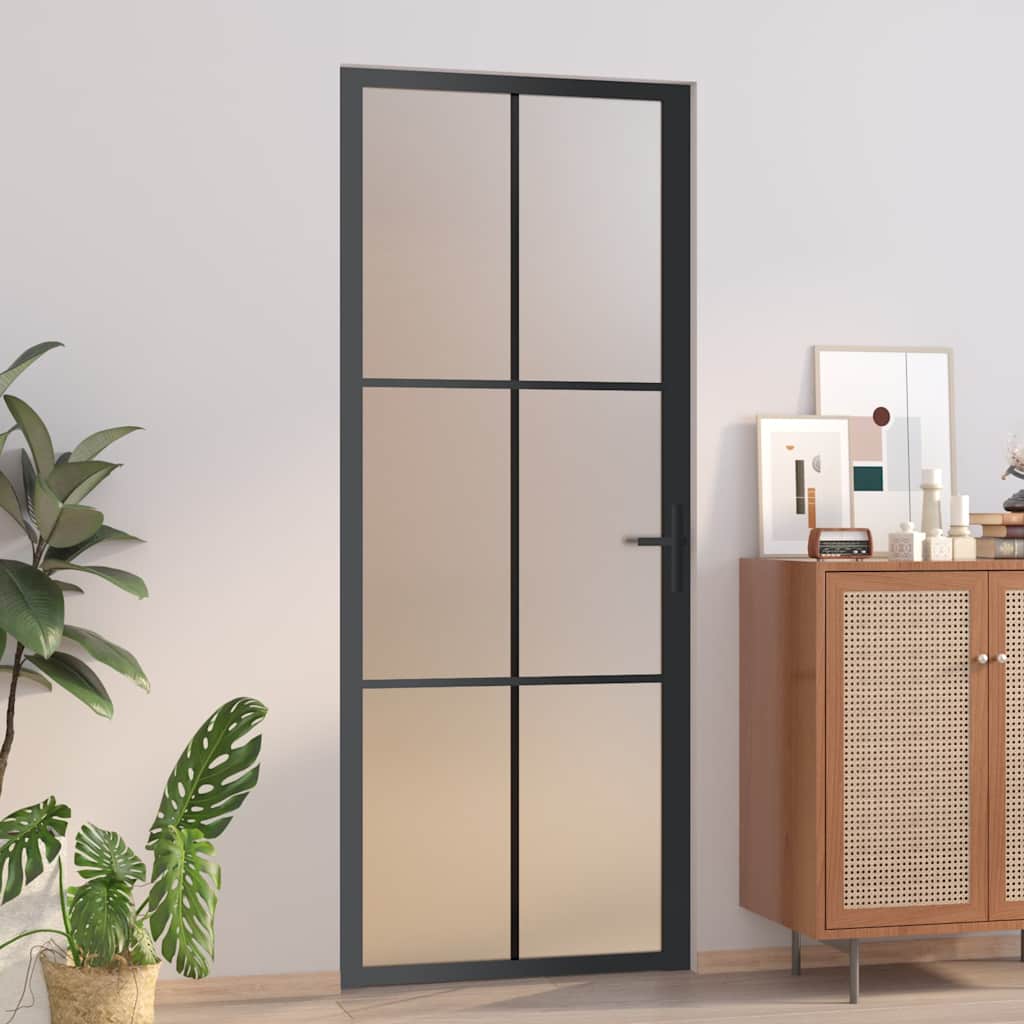 Porta Interna 83x201,5 cm Nero Opaco Vetro e Alluminio | homemem39