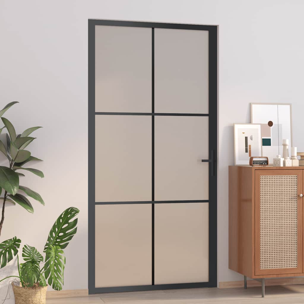 Porta Interna 102,5x201,5 cm Nero Opaco in Vetro e Alluminio | homemem39
