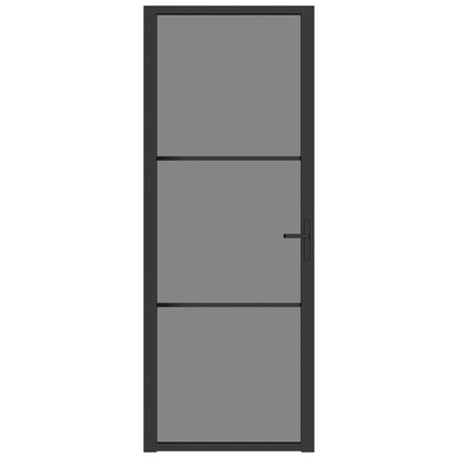 Porta Interna 76x201,5 cm Nero Opaco Vetro ESG e Alluminio