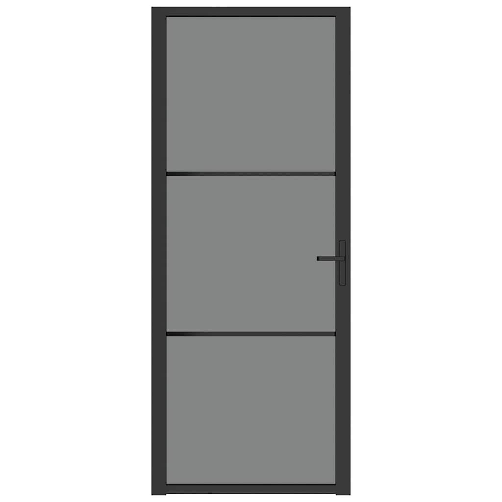 Porta Interna 83x201,5 cm Nero Opaco Vetro ESG e Alluminio | homemem39