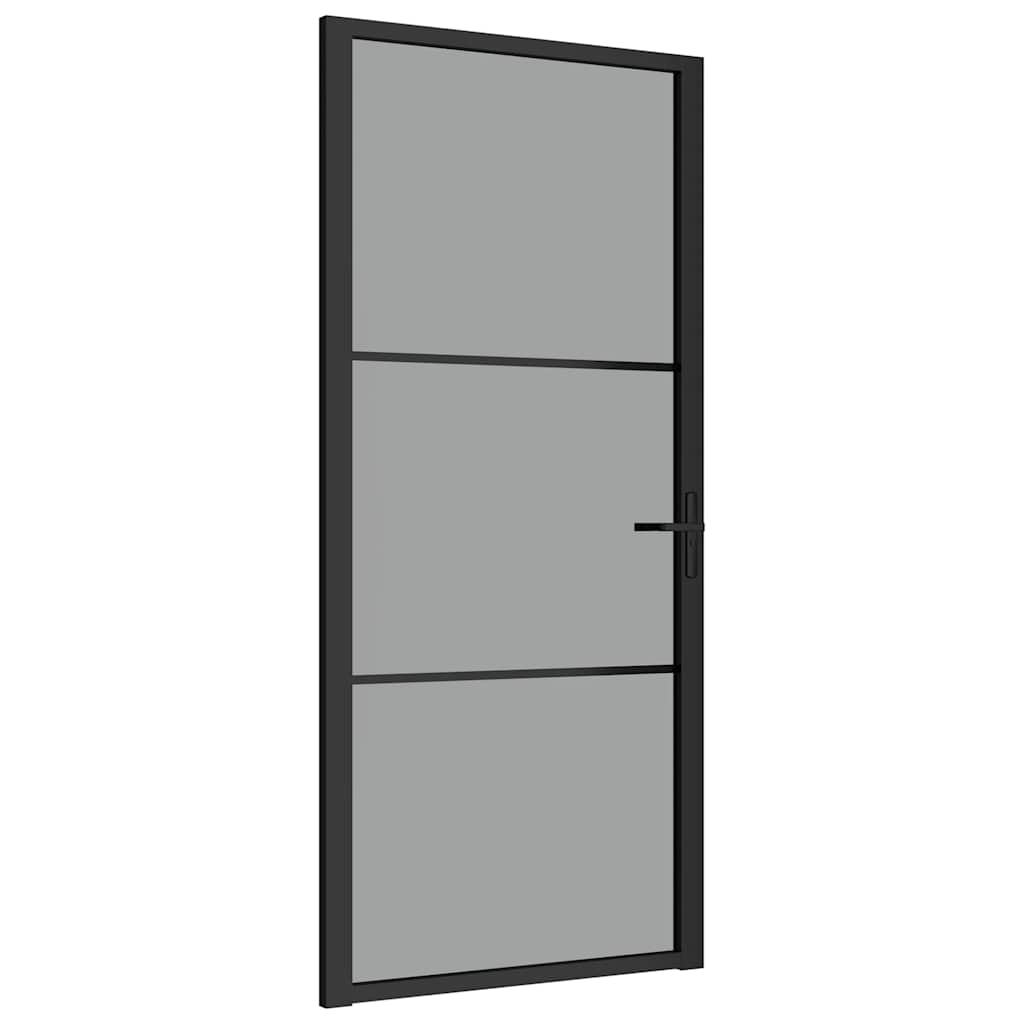 Porta Interna 93x201,5 cm Nera in Vetro ESG e Alluminio | homemem39
