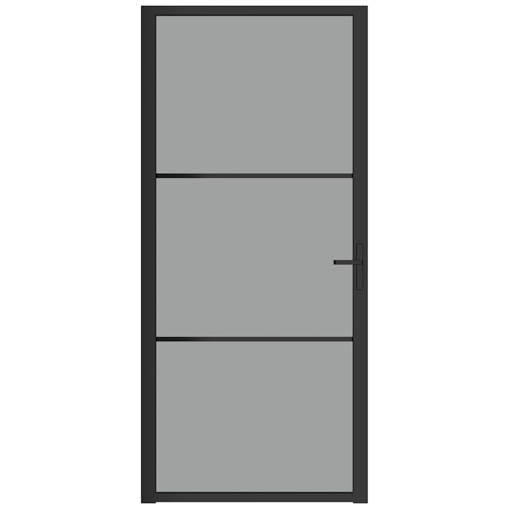 Porta Interna 93x201,5 cm Nera in Vetro ESG e Alluminio | homemem39