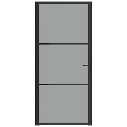 Porta Interna 93x201,5 cm Nera in Vetro ESG e Alluminio | homemem39