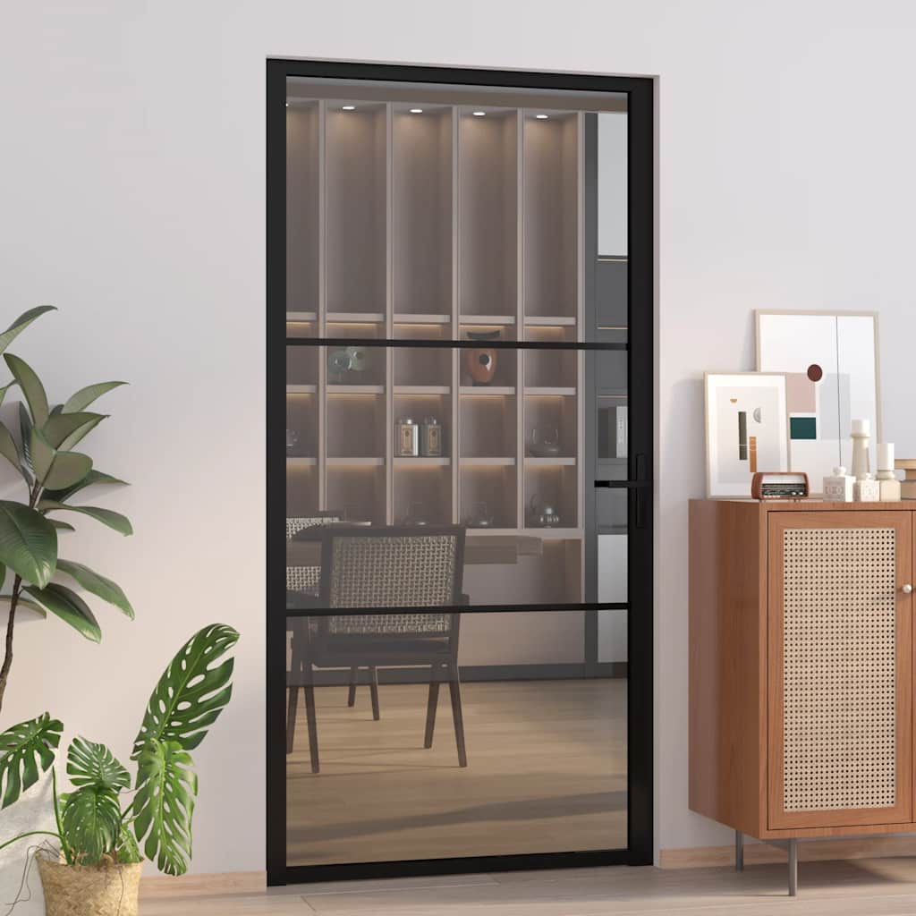 Porta Interna 102,5x201,5 cm Nera in Vetro ESG e Alluminio | homemem39