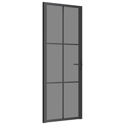 Porta Interna 76x201,5 cm Nera in Vetro ESG e Alluminio