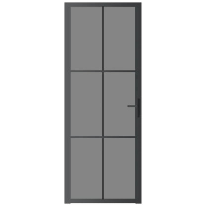 Porta Interna 76x201,5 cm Nera in Vetro ESG e Alluminio