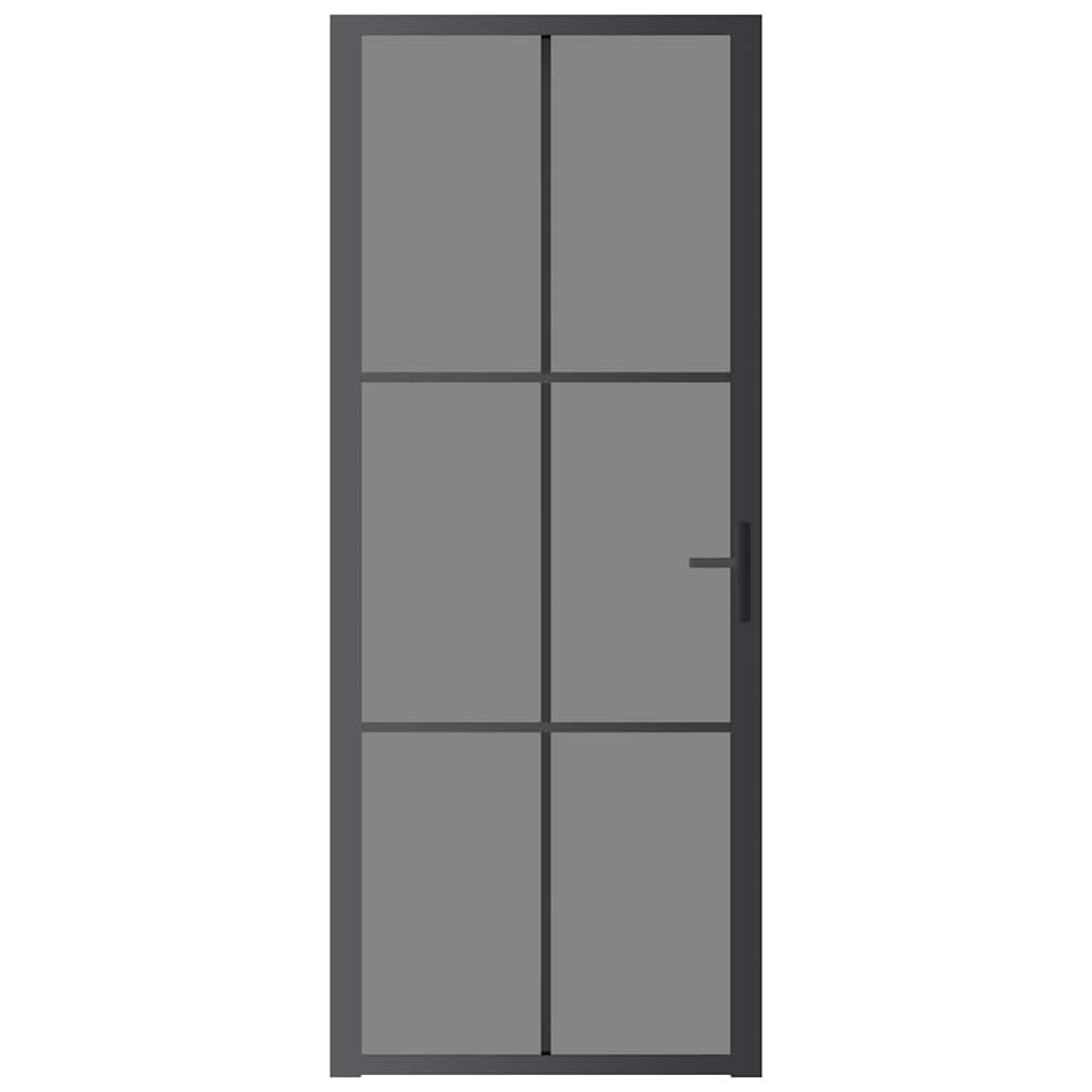Porta Interna 83x201,5 cm Nera in Vetro ESG e Alluminio