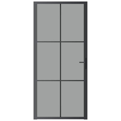 Porta Interna 93x201,5 cm Nera in Vetro ESG e Alluminio | homemem39