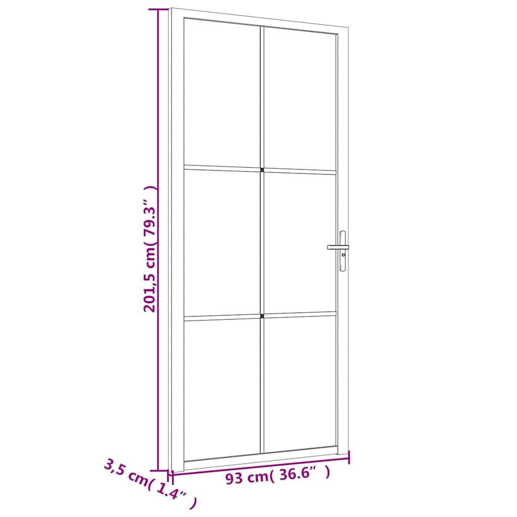 Porta Interna 93x201,5 cm Nera in Vetro ESG e Alluminio | homemem39