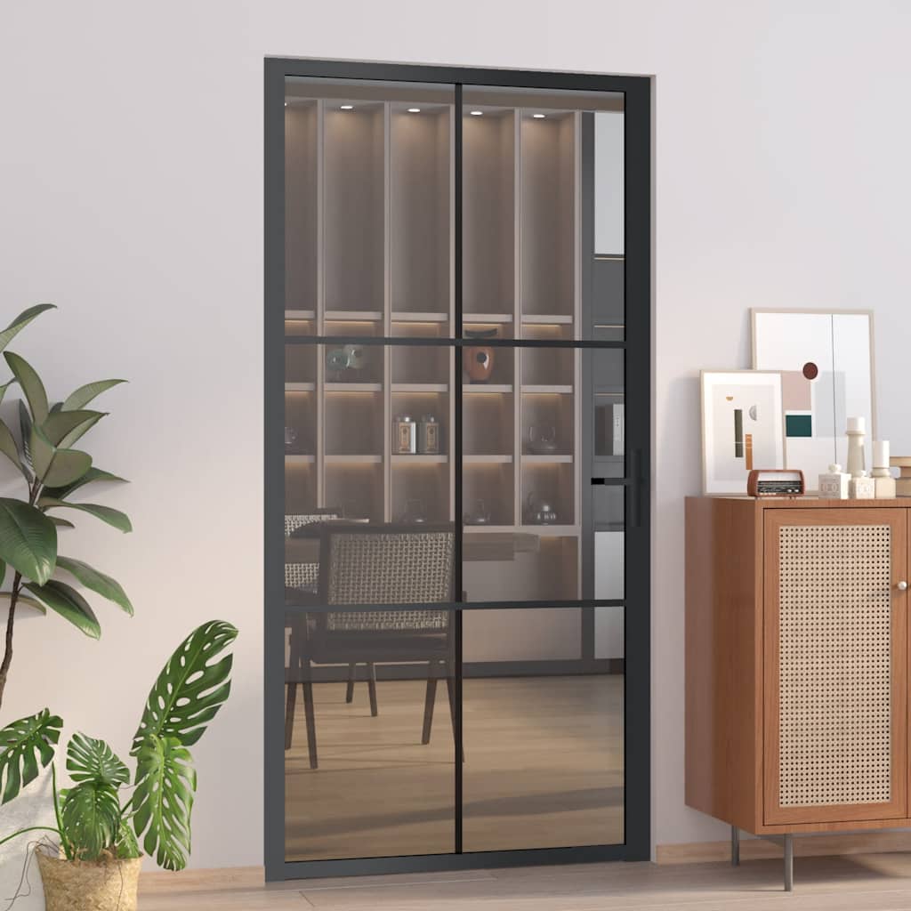 Porta Interna 102,5x201,5 cm Nera in Vetro ESG e Alluminio | homemem39