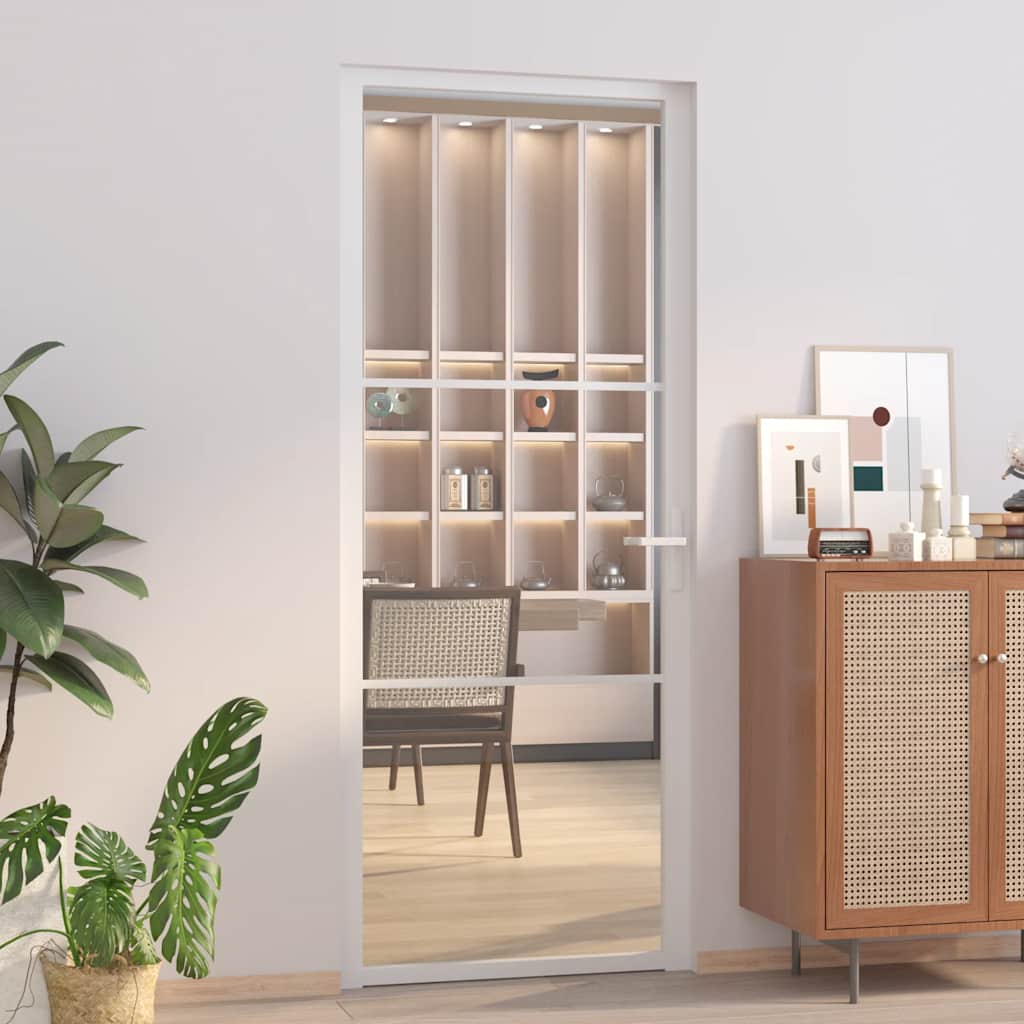 Porta Interna 83x201,5 cm Bianca in Vetro ESG e Alluminio | homemem39