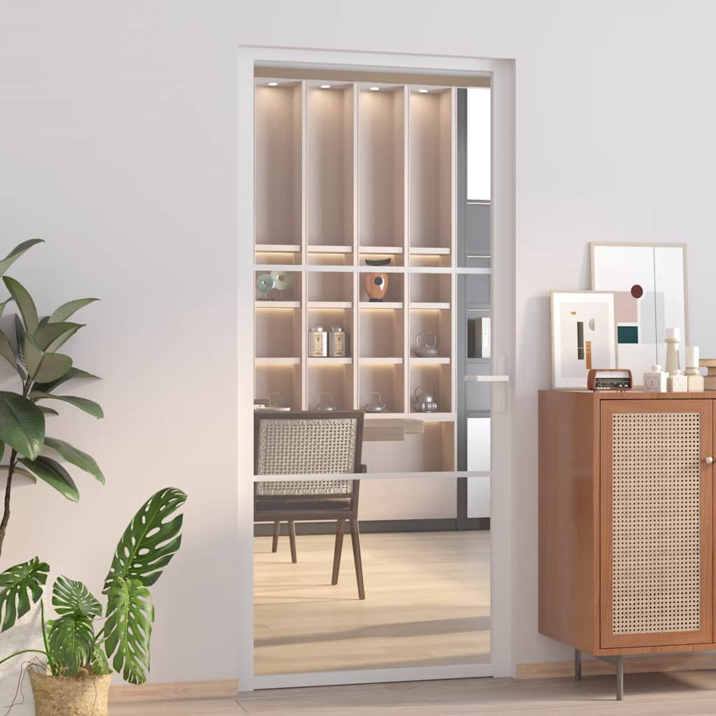 Porta Interna 93x201,5 cm Bianca in Vetro ESG e Alluminio | homemem39