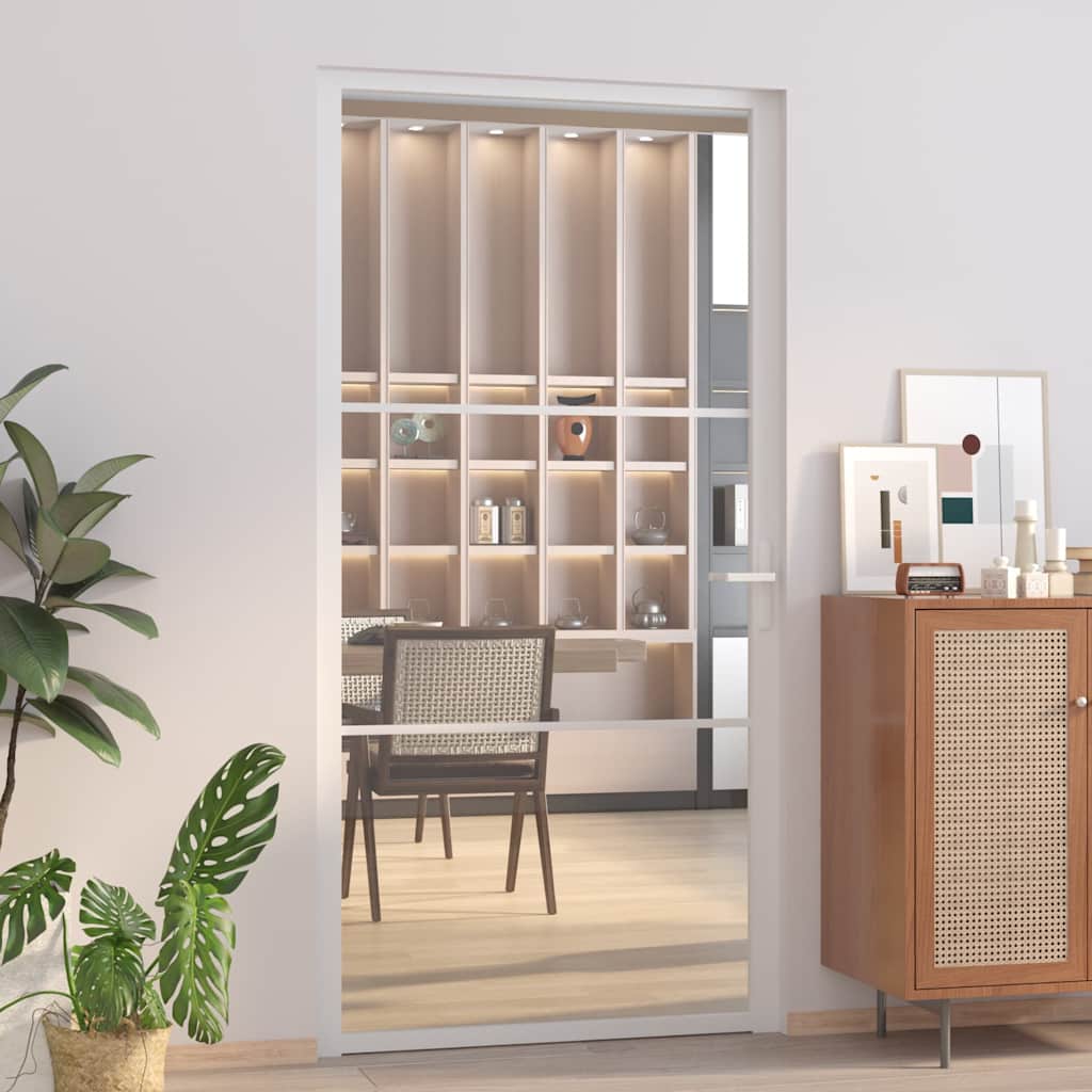 Porta Interna 102,5x201,5 cm Bianca in Vetro ESG e Alluminio | homemem39