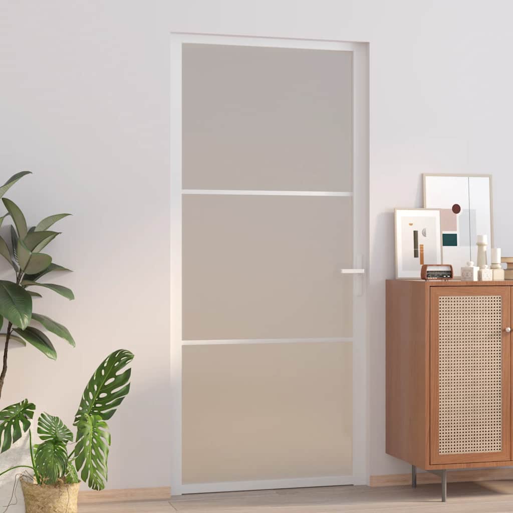 Porta Interna 93x201,5 cm Bianco Opaco Vetro e Alluminio | homemem39