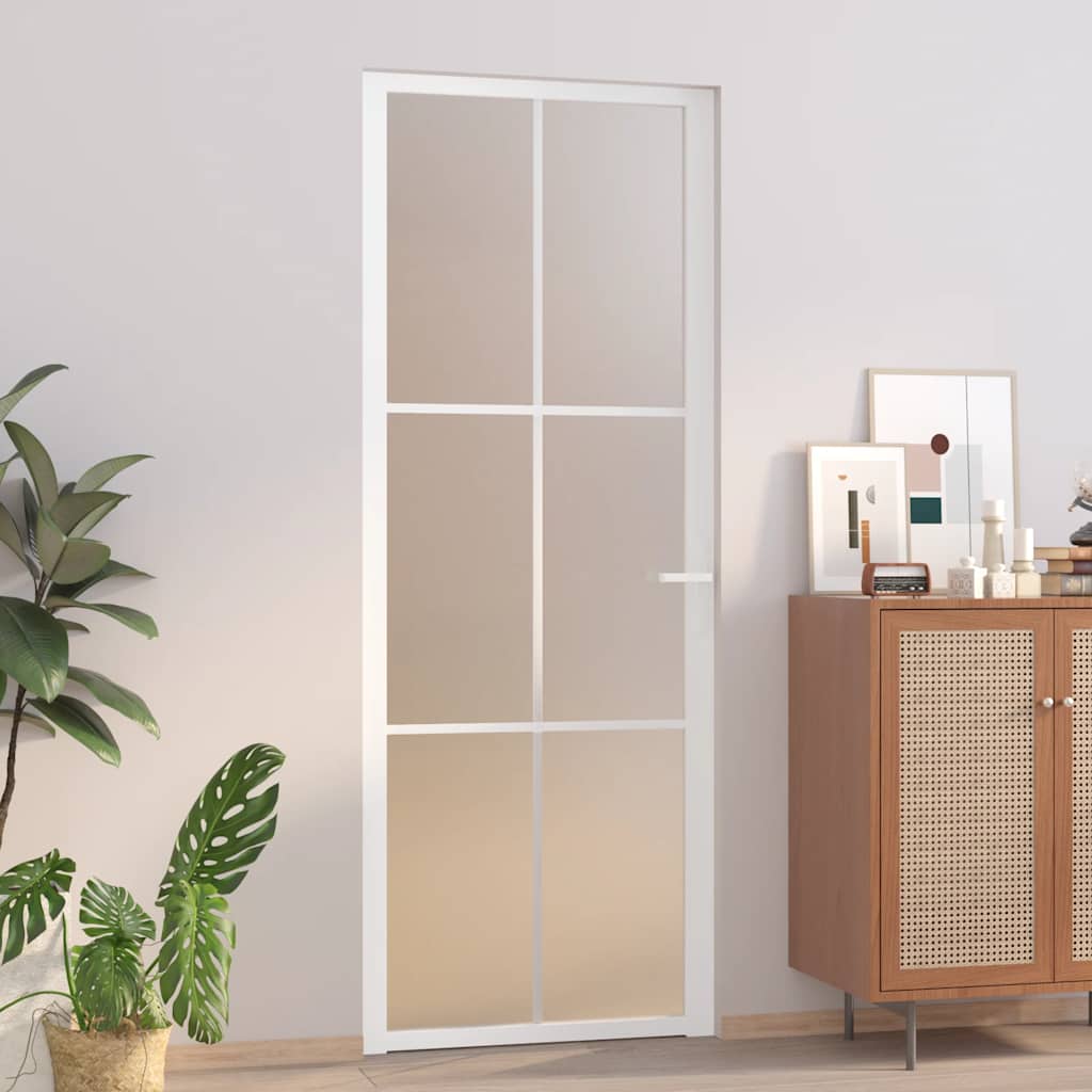 Porta Interna 76x201,5 cm Bianco Opaco Vetro e Alluminio | homemem39