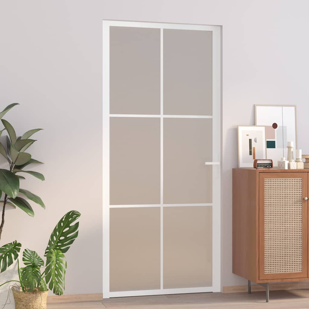 Porta Interna 93x201,5 cm Bianco Opaco Vetro e Alluminio | homemem39