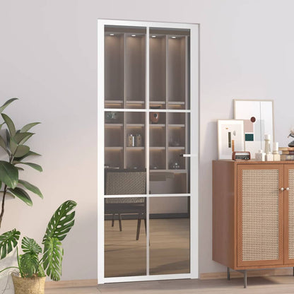 Porta Interna 83x201,5 cm Bianca in Vetro ESG e Alluminio | homemem39