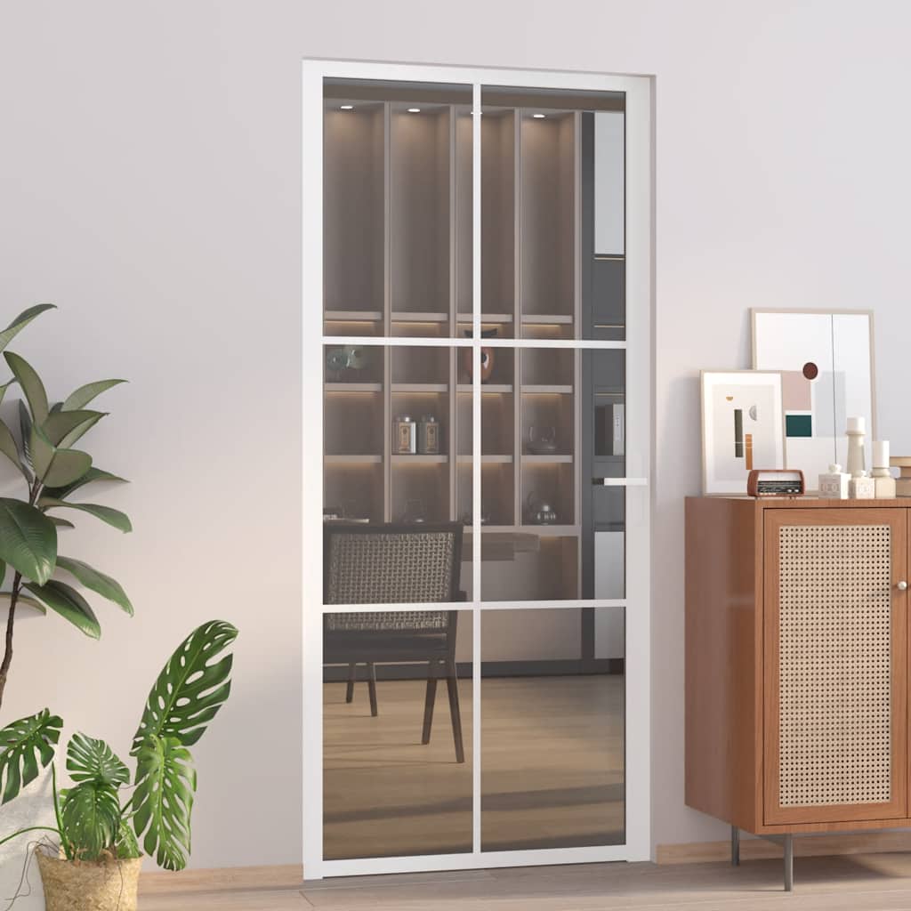 Porta Interna 93x201,5 cm Bianca in Vetro ESG e Alluminio | homemem39