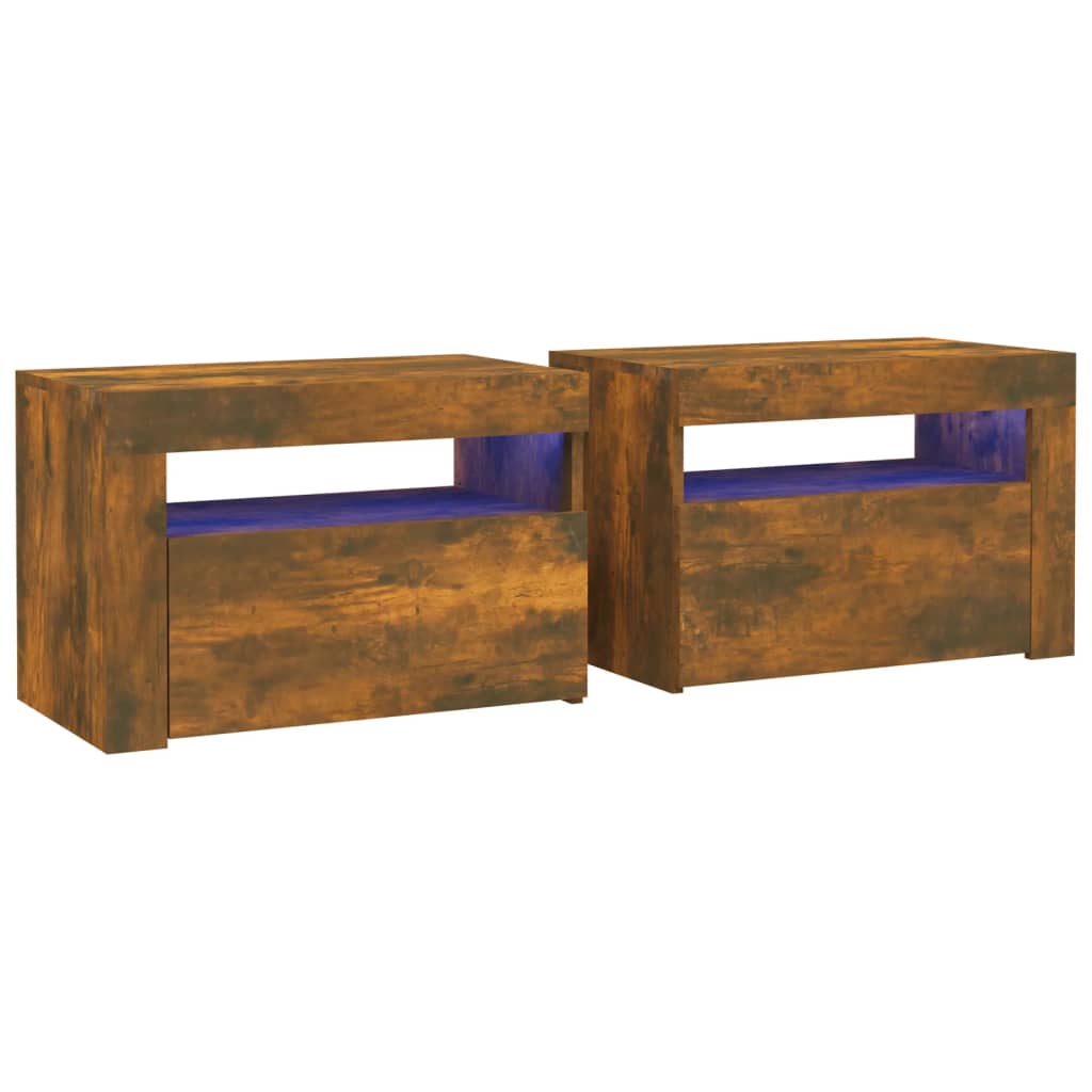 Comodini 2 pz con Luci LED Rovere Fumo 60x35x40 cm | homemem39