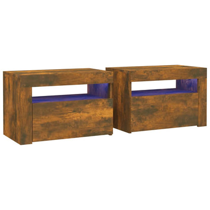Comodini 2 pz con Luci LED Rovere Fumo 60x35x40 cm | homemem39