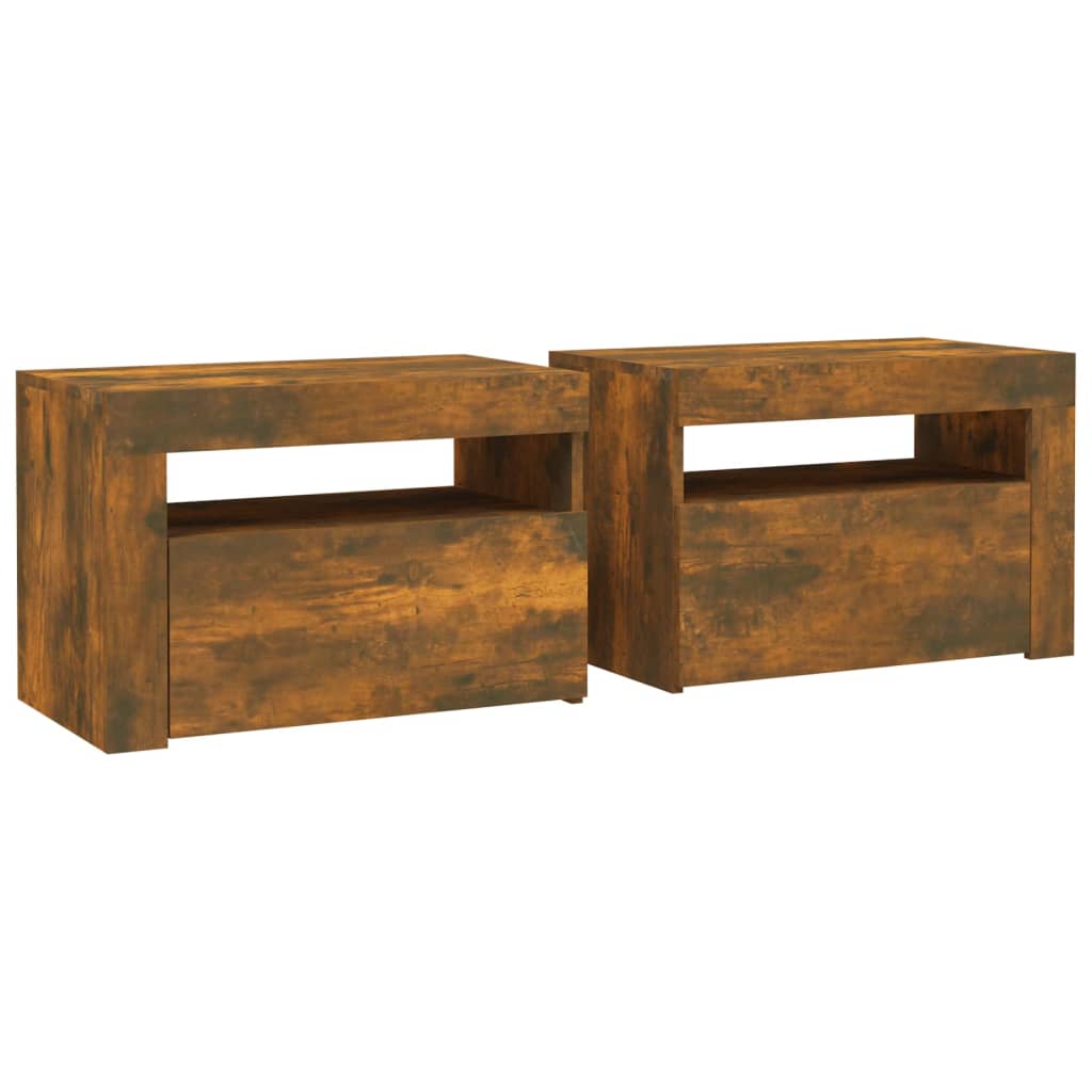 Comodini 2 pz con Luci LED Rovere Fumo 60x35x40 cm | homemem39