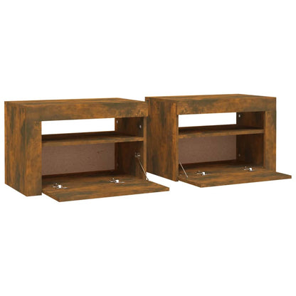 Comodini 2 pz con Luci LED Rovere Fumo 60x35x40 cm | homemem39