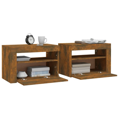 Comodini 2 pz con Luci LED Rovere Fumo 60x35x40 cm | homemem39