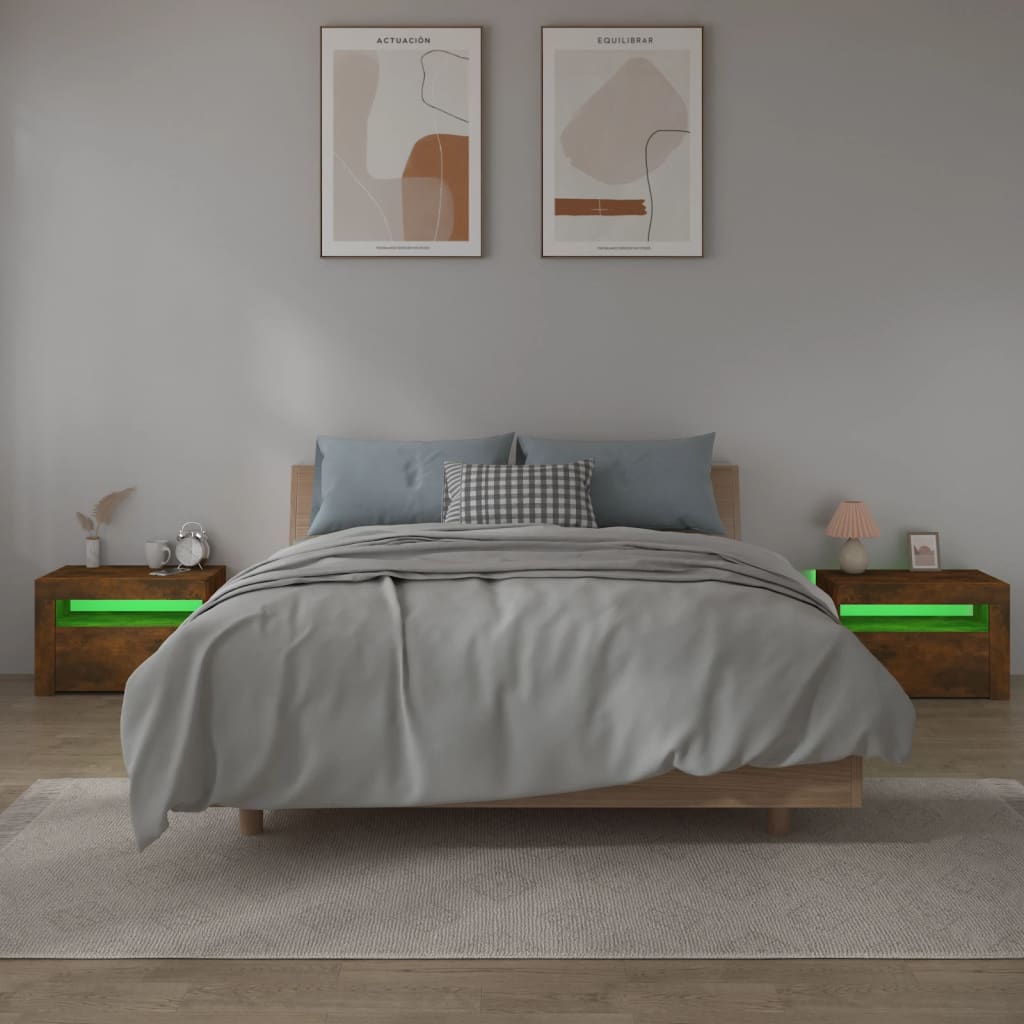 Comodini 2 pz con Luci LED Rovere Fumo 60x35x40 cm | homemem39