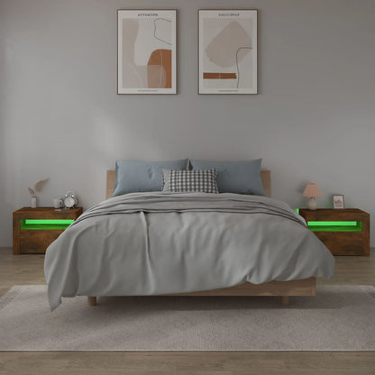 Comodini 2 pz con Luci LED Rovere Fumo 60x35x40 cm | homemem39