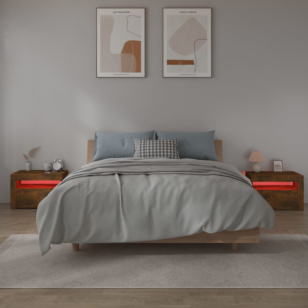 Comodini 2 pz con Luci LED Rovere Fumo 60x35x40 cm | homemem39