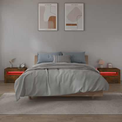 Comodini 2 pz con Luci LED Rovere Fumo 60x35x40 cm | homemem39