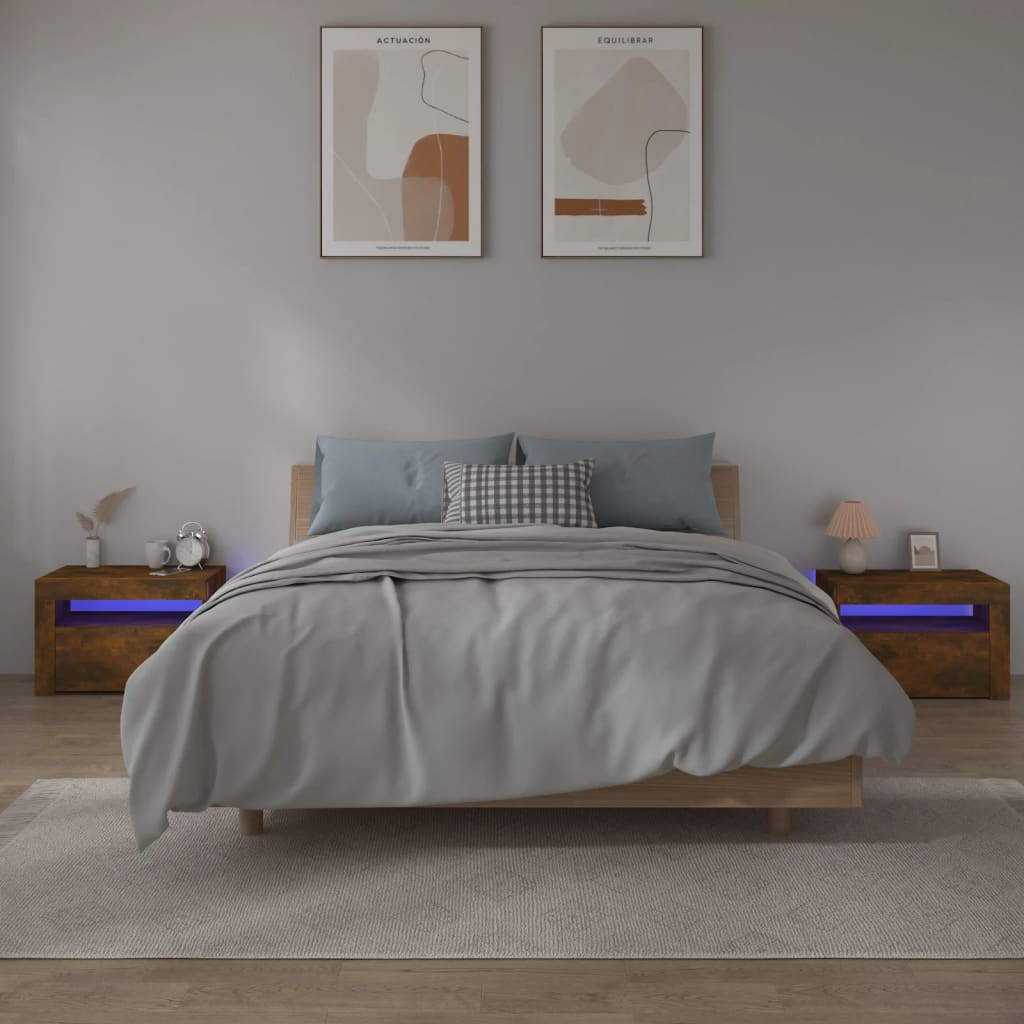 Comodini 2 pz con Luci LED Rovere Fumo 60x35x40 cm | homemem39