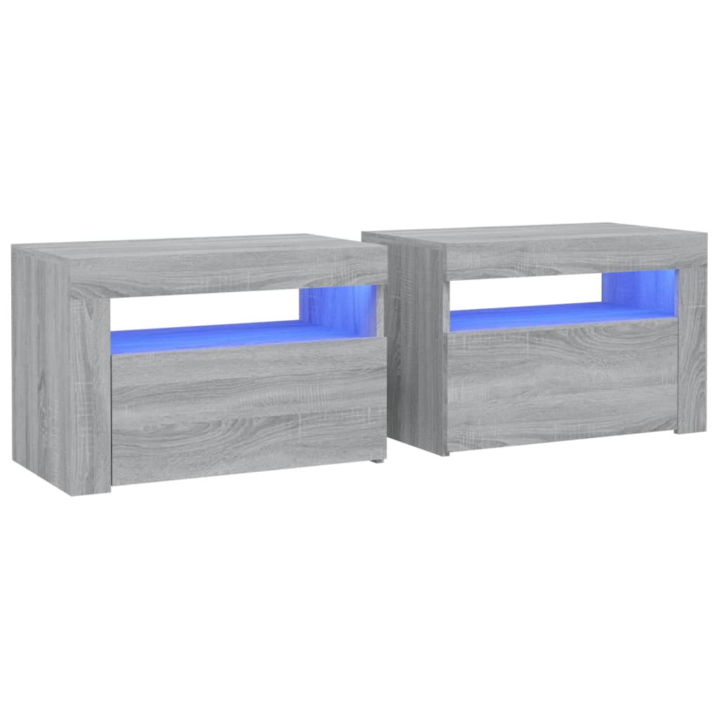 Comodini 2 pz con Luci LED Grigio Sonoma 60x35x40 cm - homemem39