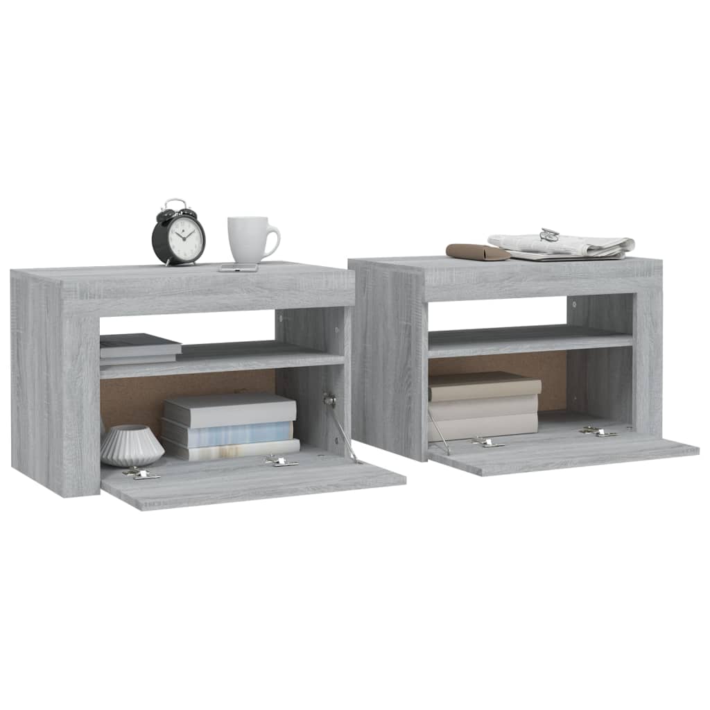 Comodini 2 pz con Luci LED Grigio Sonoma 60x35x40 cm - homemem39