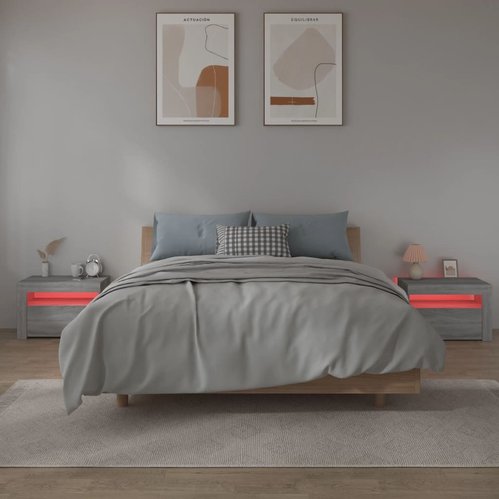Comodini 2 pz con Luci LED Grigio Sonoma 60x35x40 cm - homemem39