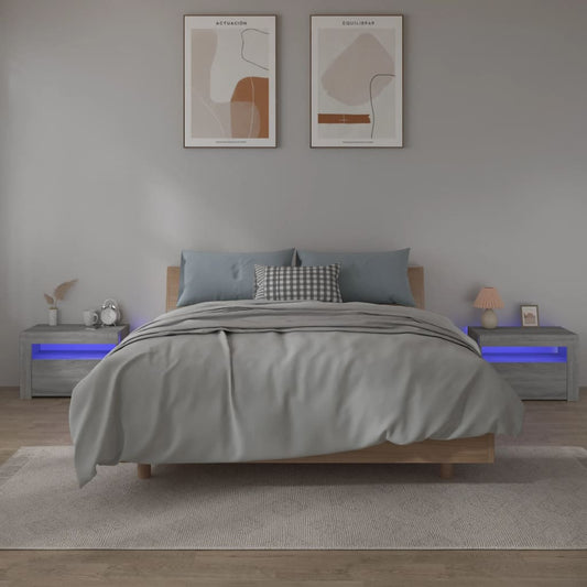 Comodini 2 pz con Luci LED Grigio Sonoma 60x35x40 cm