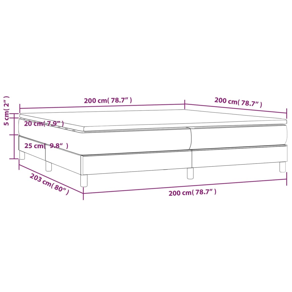 Spring Bed Frame with Dark Brown Mattress 200x200cm Fabric