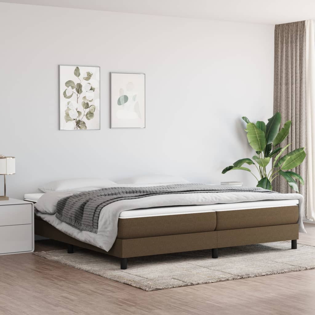 Spring Bed Frame with Dark Brown Mattress 200x200cm Fabric