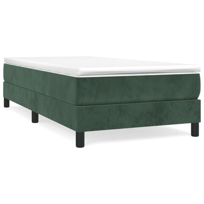 Spring bed frame with dark green mattress 80x200 cm velvet