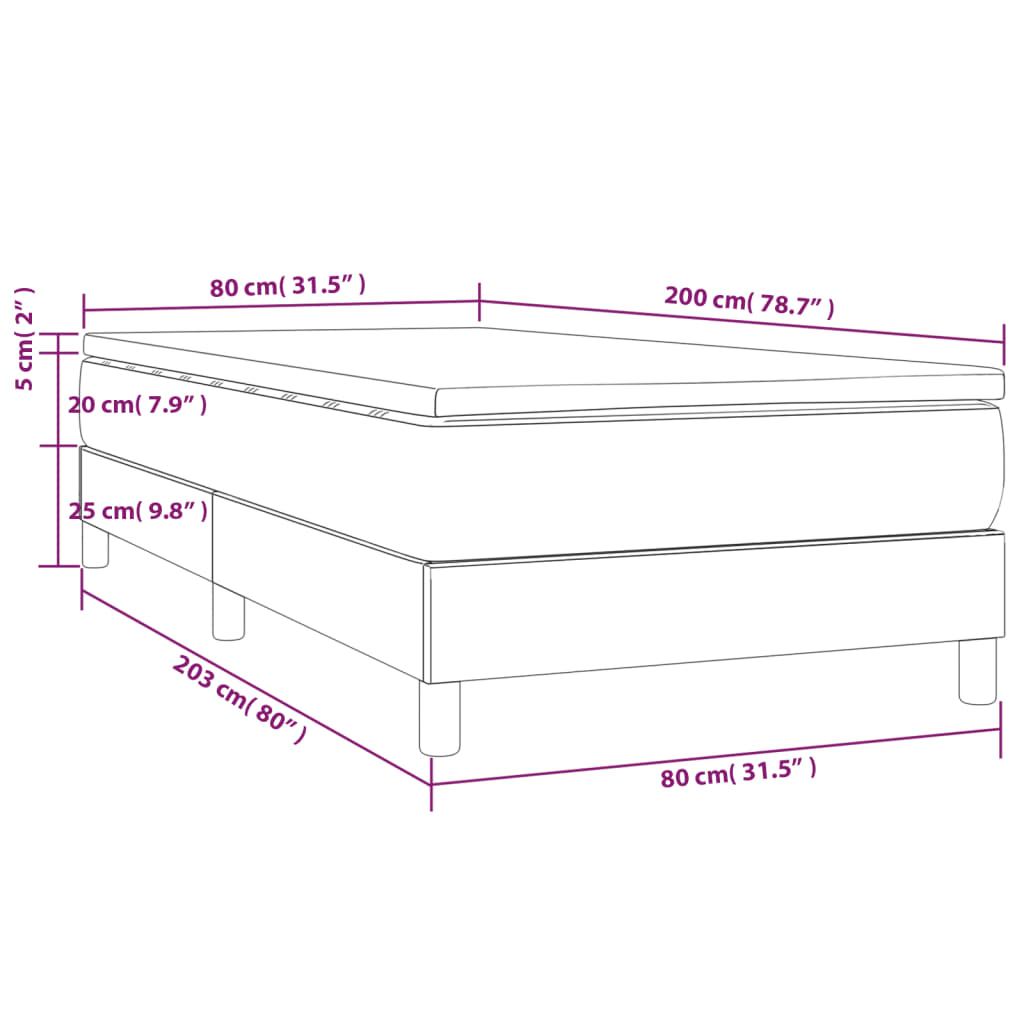 Spring bed frame with dark green mattress 80x200 cm velvet