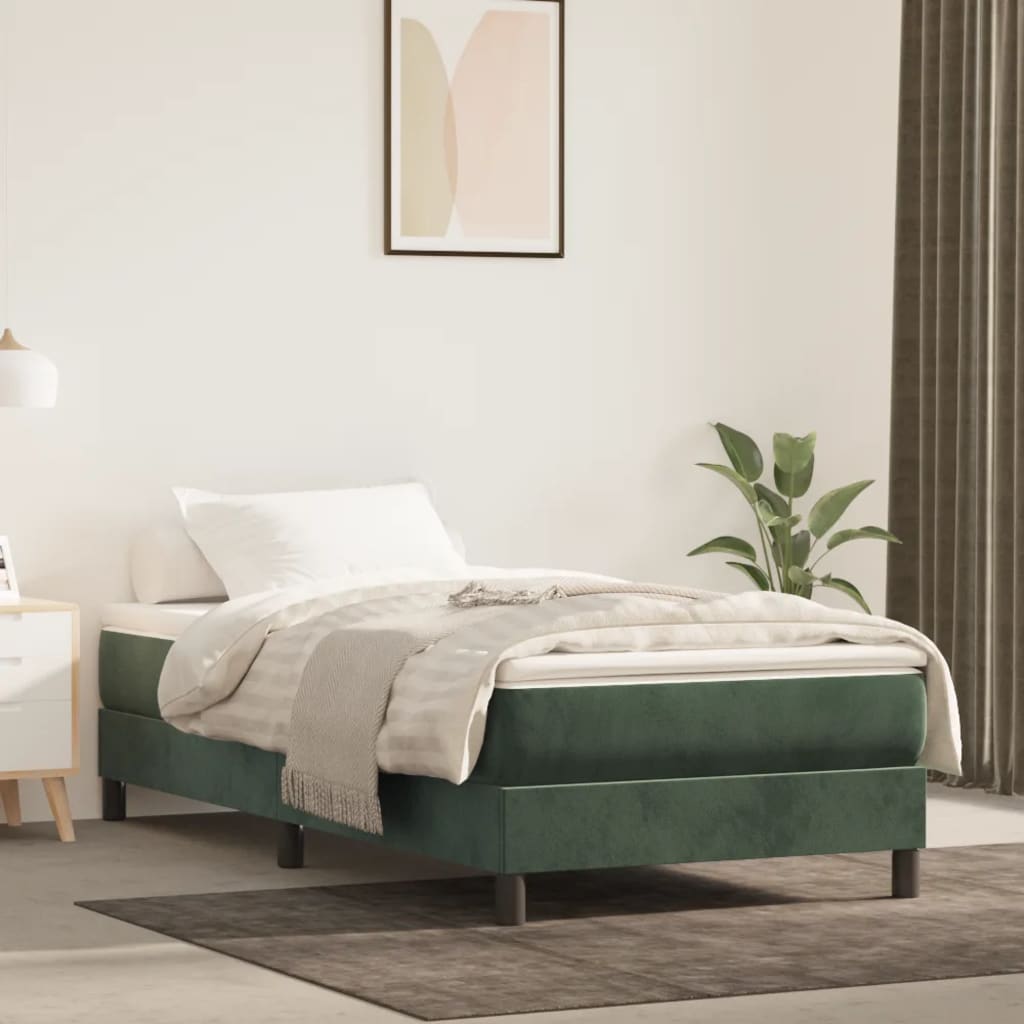 Spring bed frame with dark green mattress 80x200 cm velvet